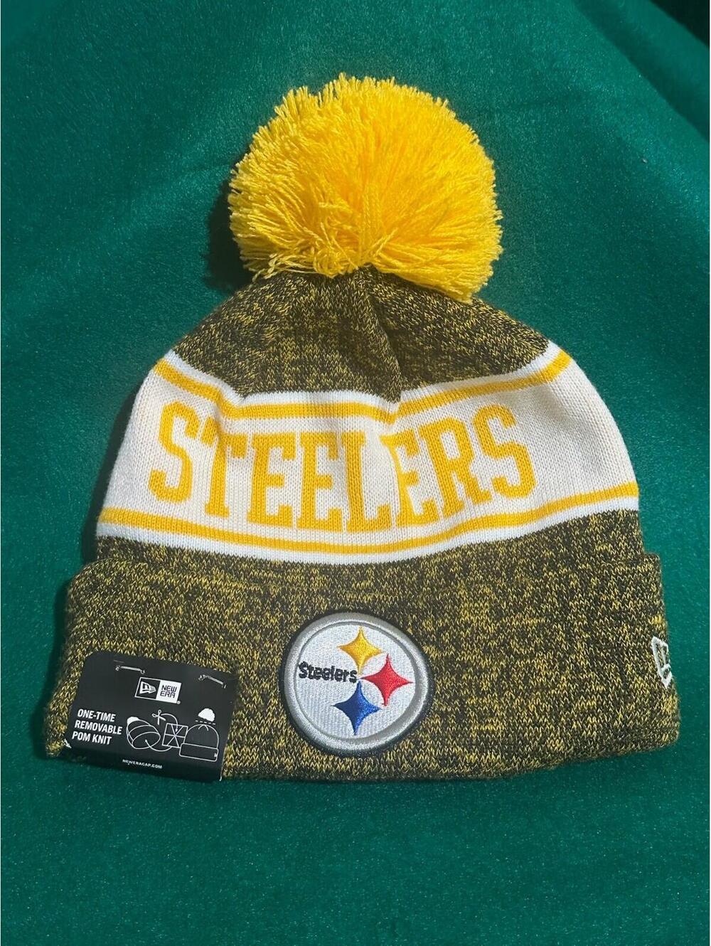 New Era Pittsburgh Steelers Yellow Heather & White Stripe Fleece Lined Beanie